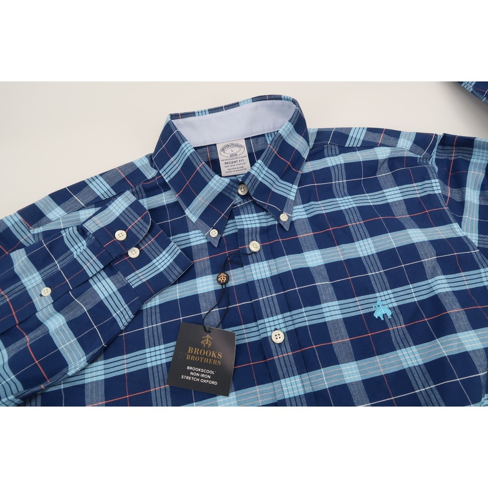 Brooks Brothers Regent Fit Mens Large Navy Blue Plaid Button Down Sport‎ Shirt